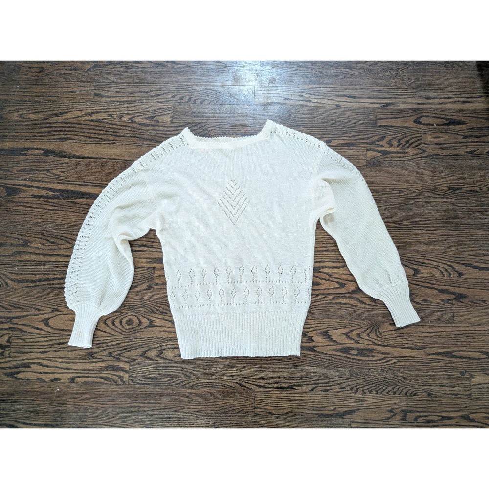 Vintage 80s/90s Traditions Duet Feminine Sweater Leaf Pattern Cream Size S 38